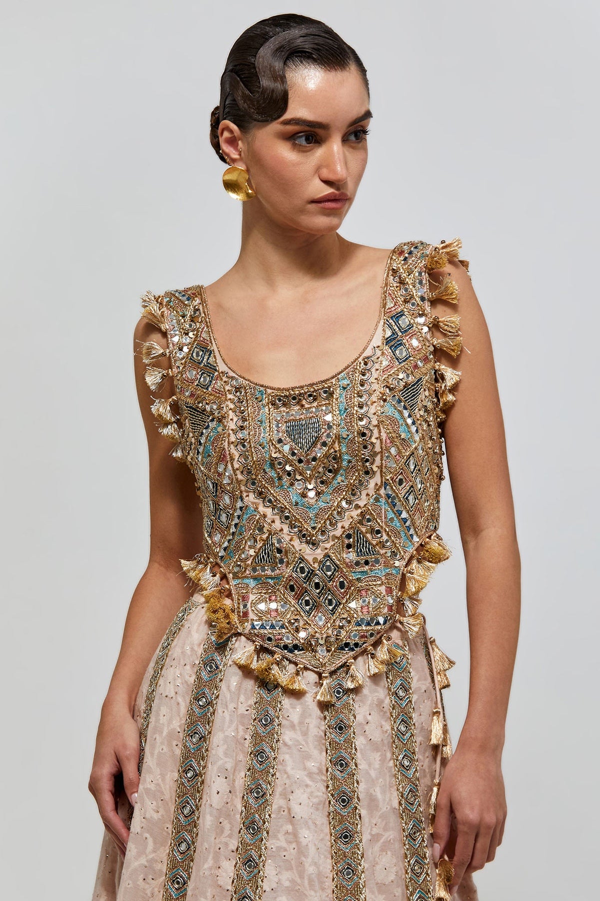 Mehrsa Blush Pink Georgette Half Back Covered Embroidered Choli And Katarwa Lehenga