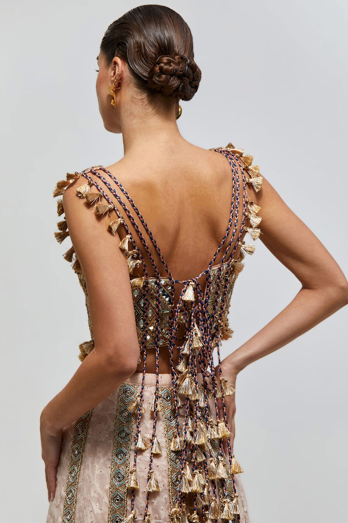 Mehrsa Blush Pink Georgette Half Back Covered Embroidered Choli And Katarwa Lehenga