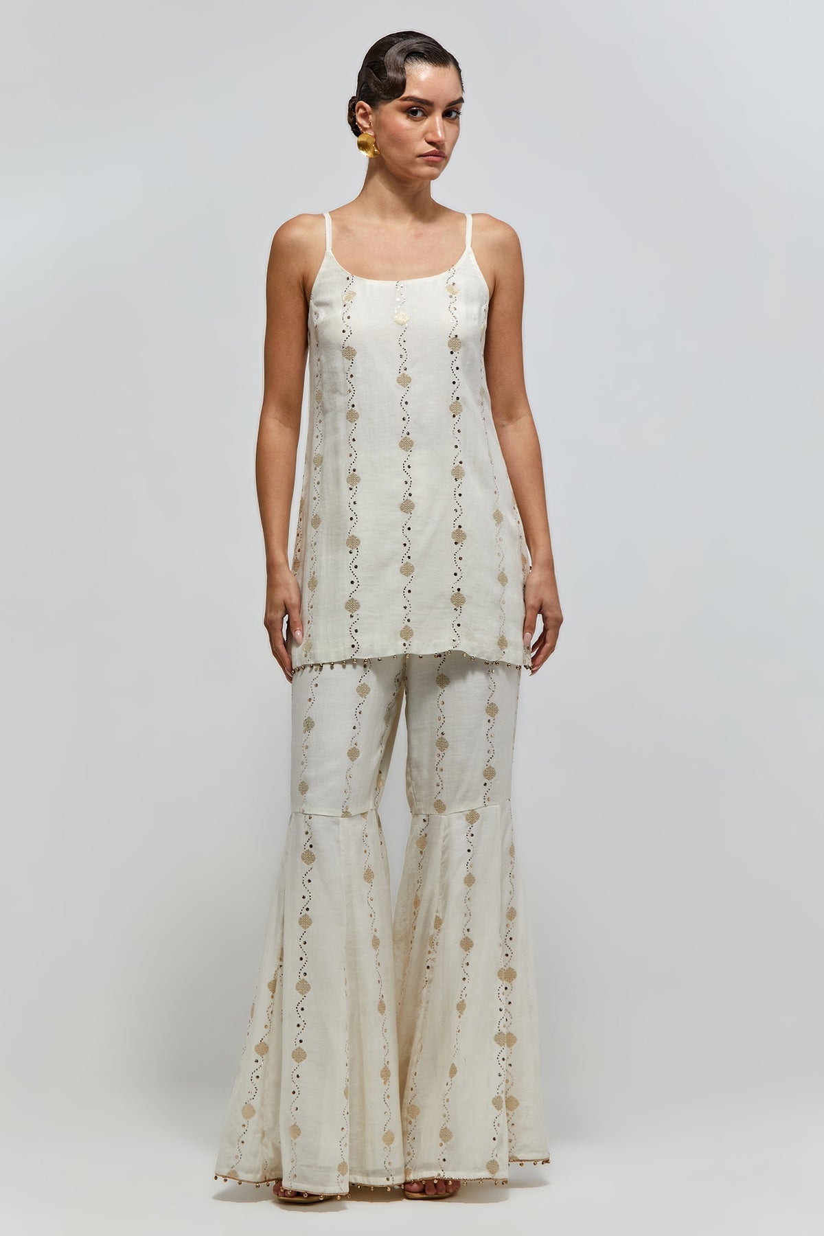 Kashish Off-White Georgette Embroidered Jacket With Short Kurta And Sharara