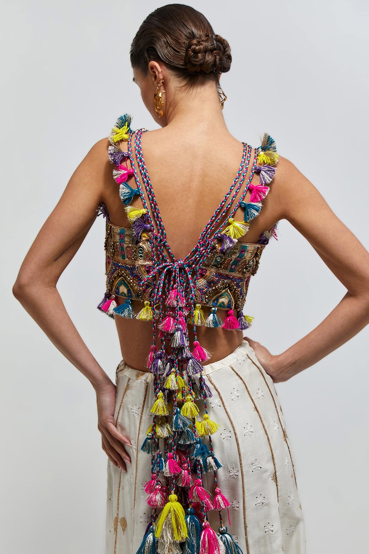 Fez Off-White Georgette Embroidered Choli And Banarasi Silkmul Sharara
