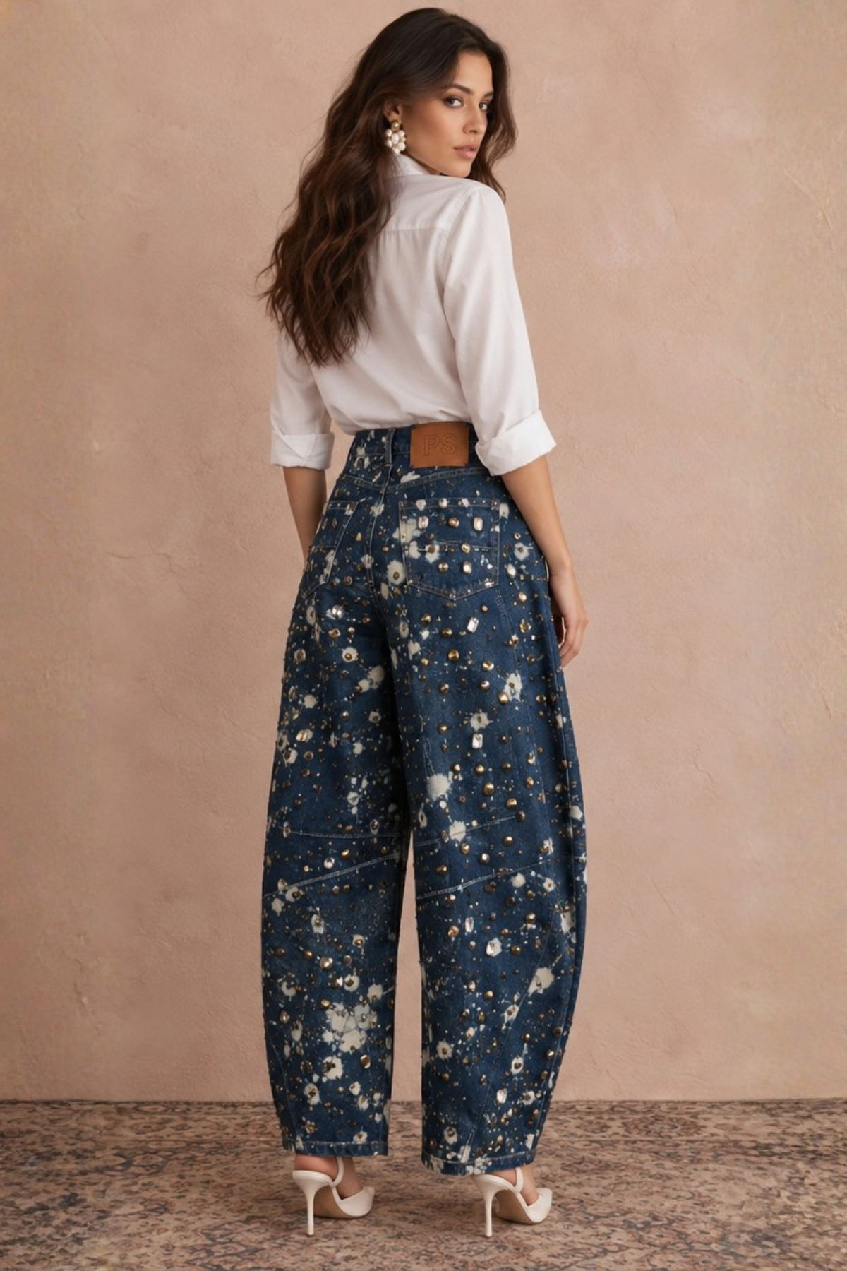 Dark Blue Denim Barrel Pants