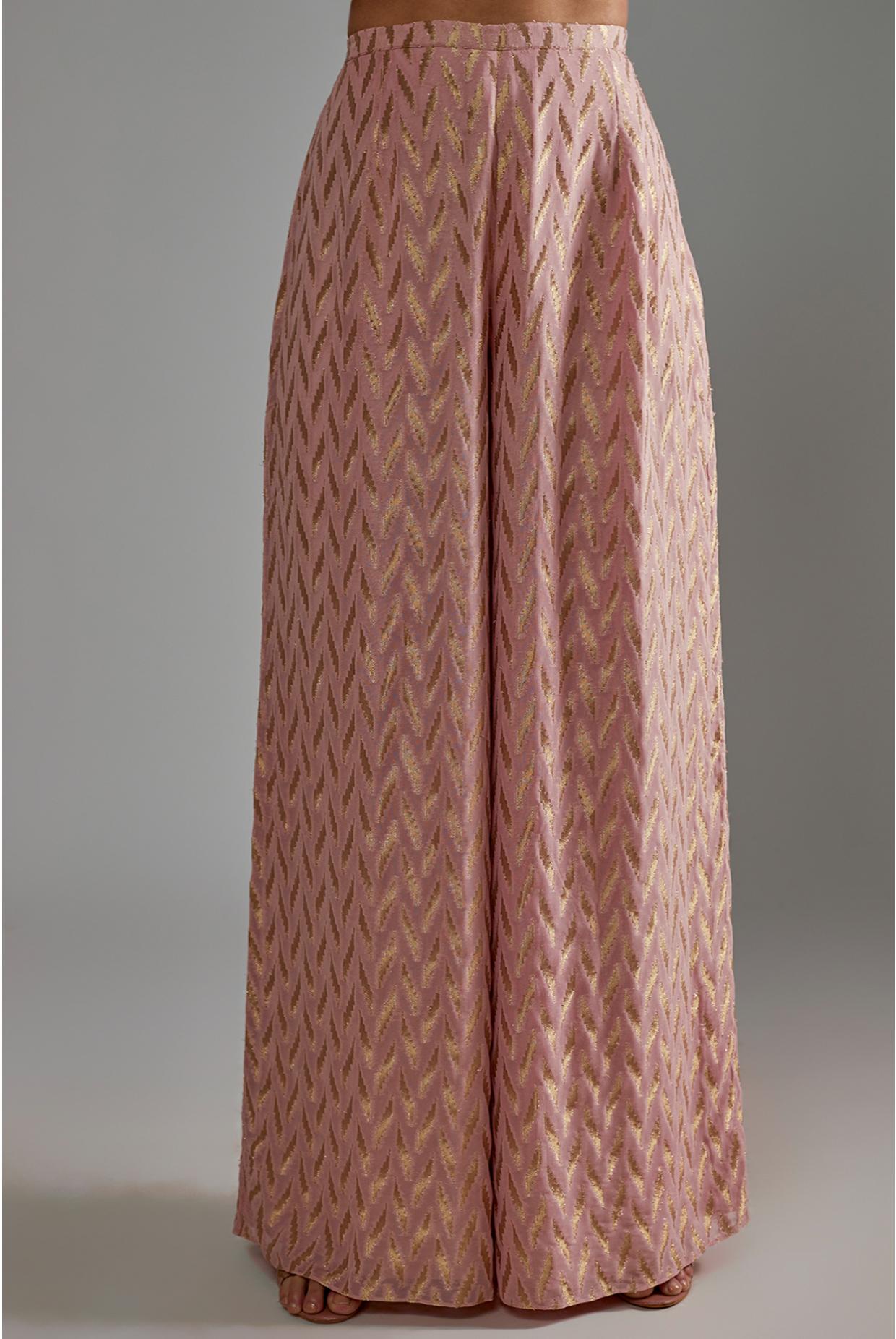 Rose Pink Embroidered Yoke Anarkali With Palazzo & Dupatta