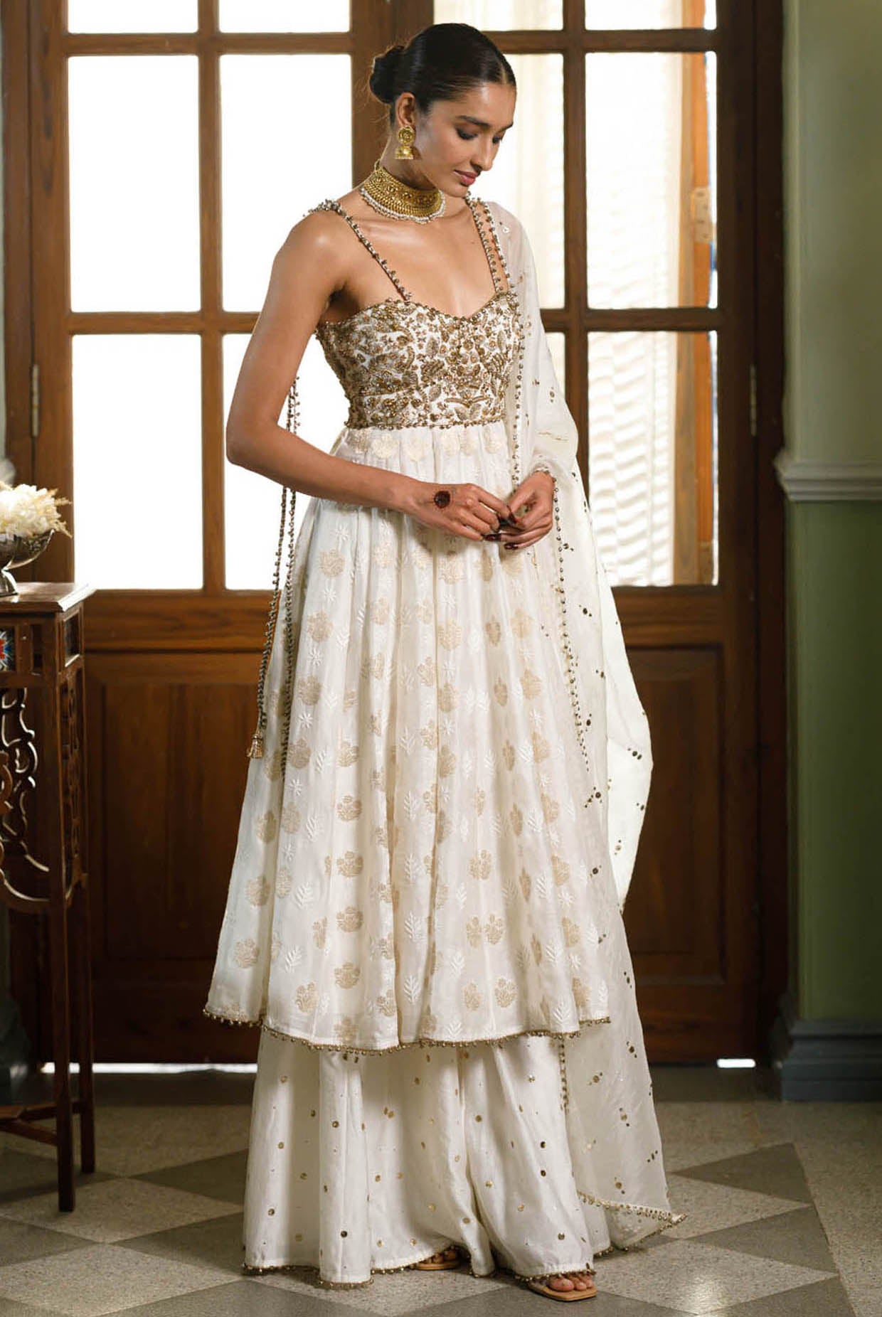 Fiza Strapless Anarkali With Sharara And Dupatta