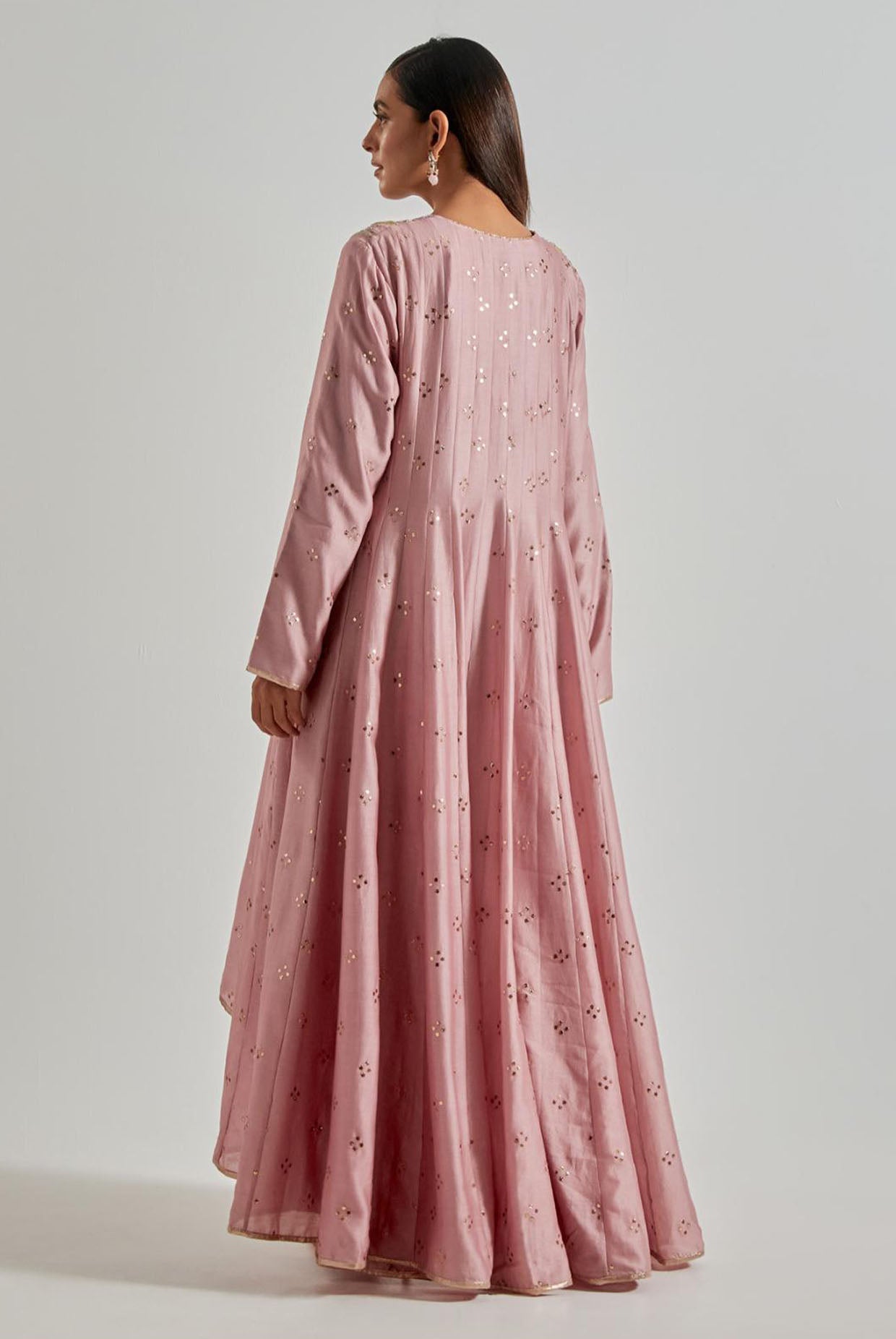 Lilac High-Low Anarkali with Churidar & Net Dupatta