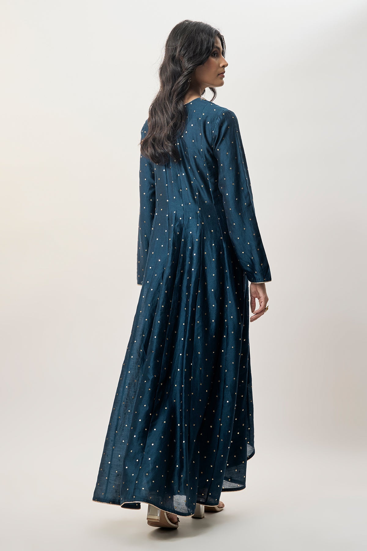 Zarrin Navy Blue Mukaish Silkmul Embroidered Anarkali With Churidar And Mukaish Net Dupatta