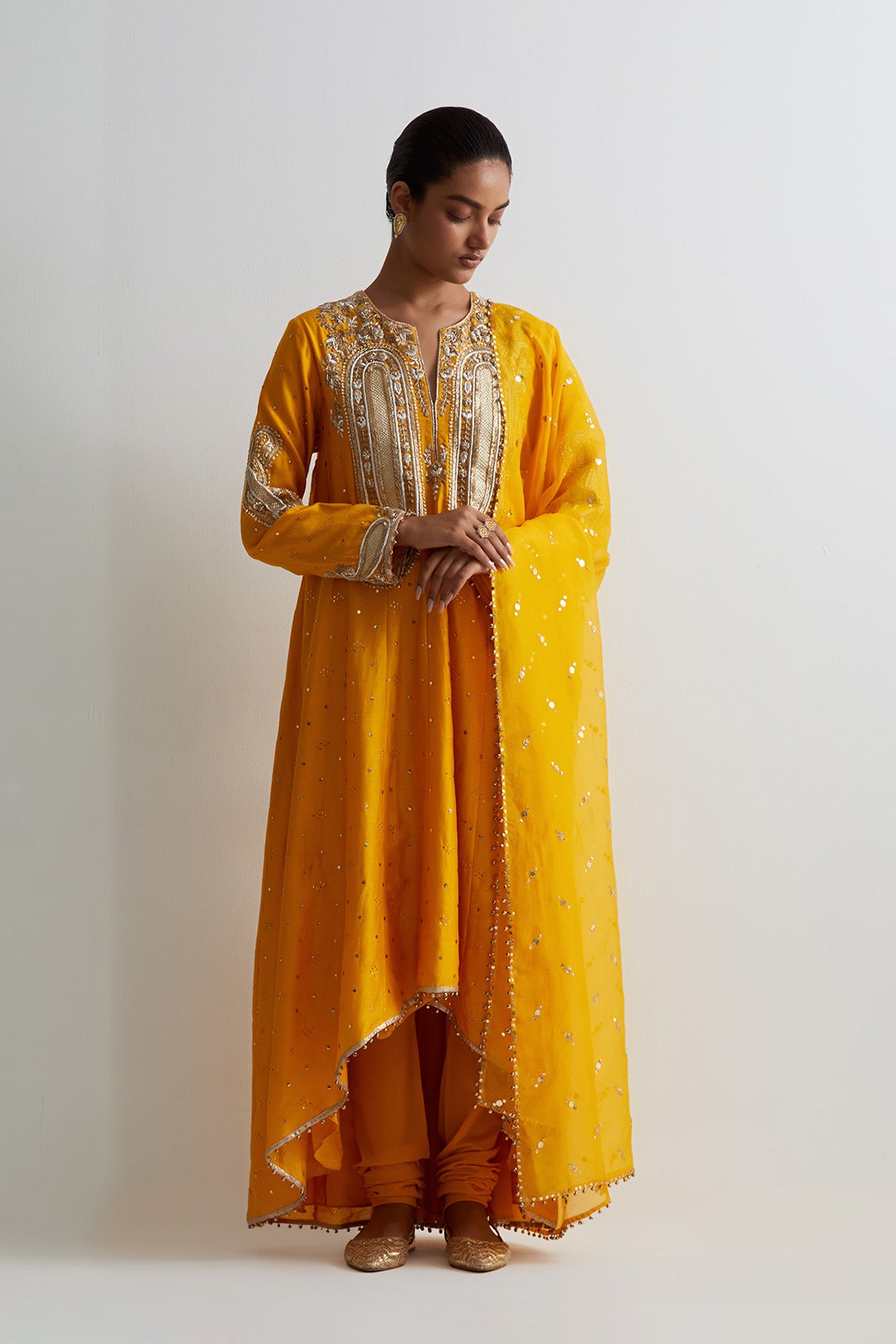 Yellow Embroidered Anarkali With Churidar And Dupatta