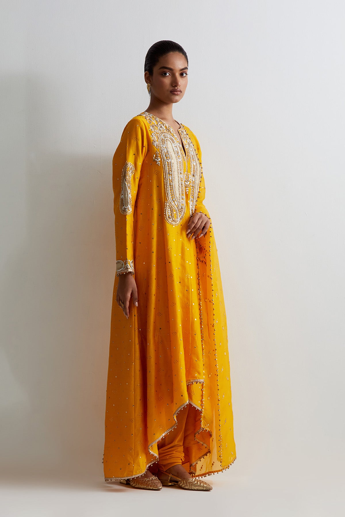 Yellow Embroidered Anarkali With Churidar And Dupatta