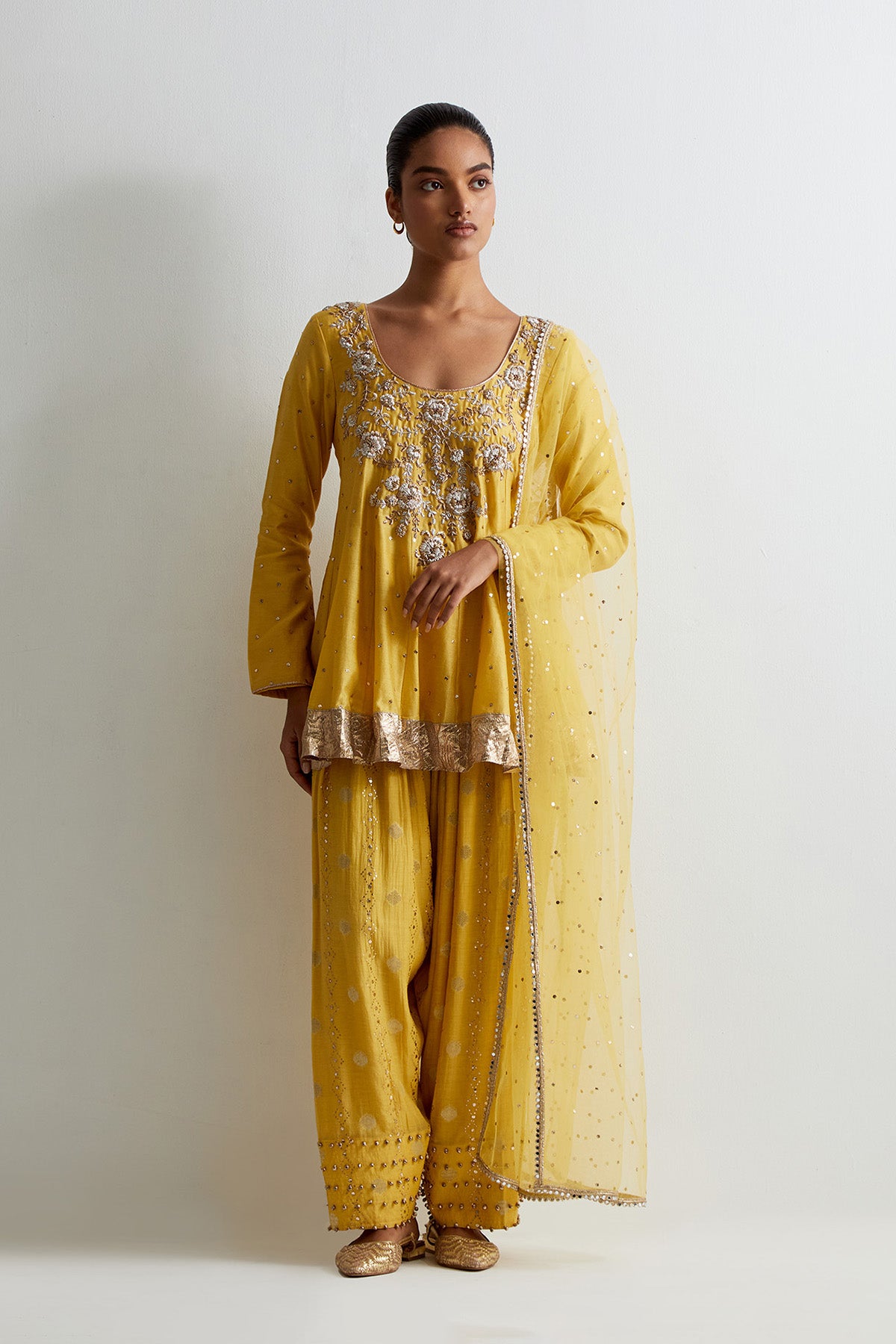 Haldi Yellow Embroidered Anarkali With Salwar And Dupatta