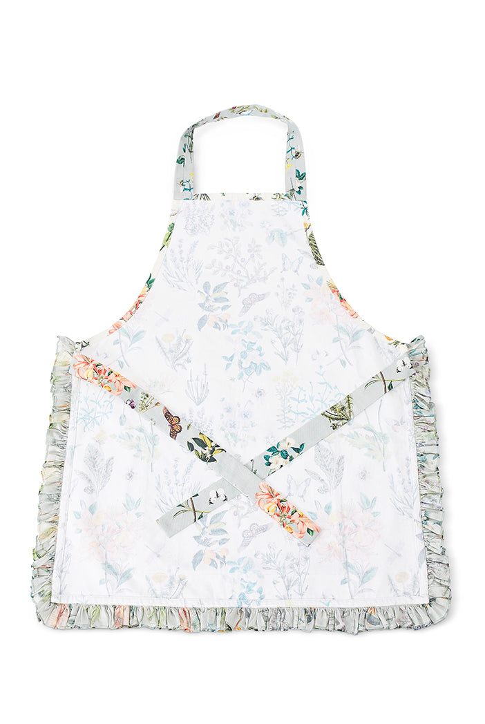 Ivory and Aqua Colour Printed Canvas Apron with Mittens and Pouch Set in Gift Box