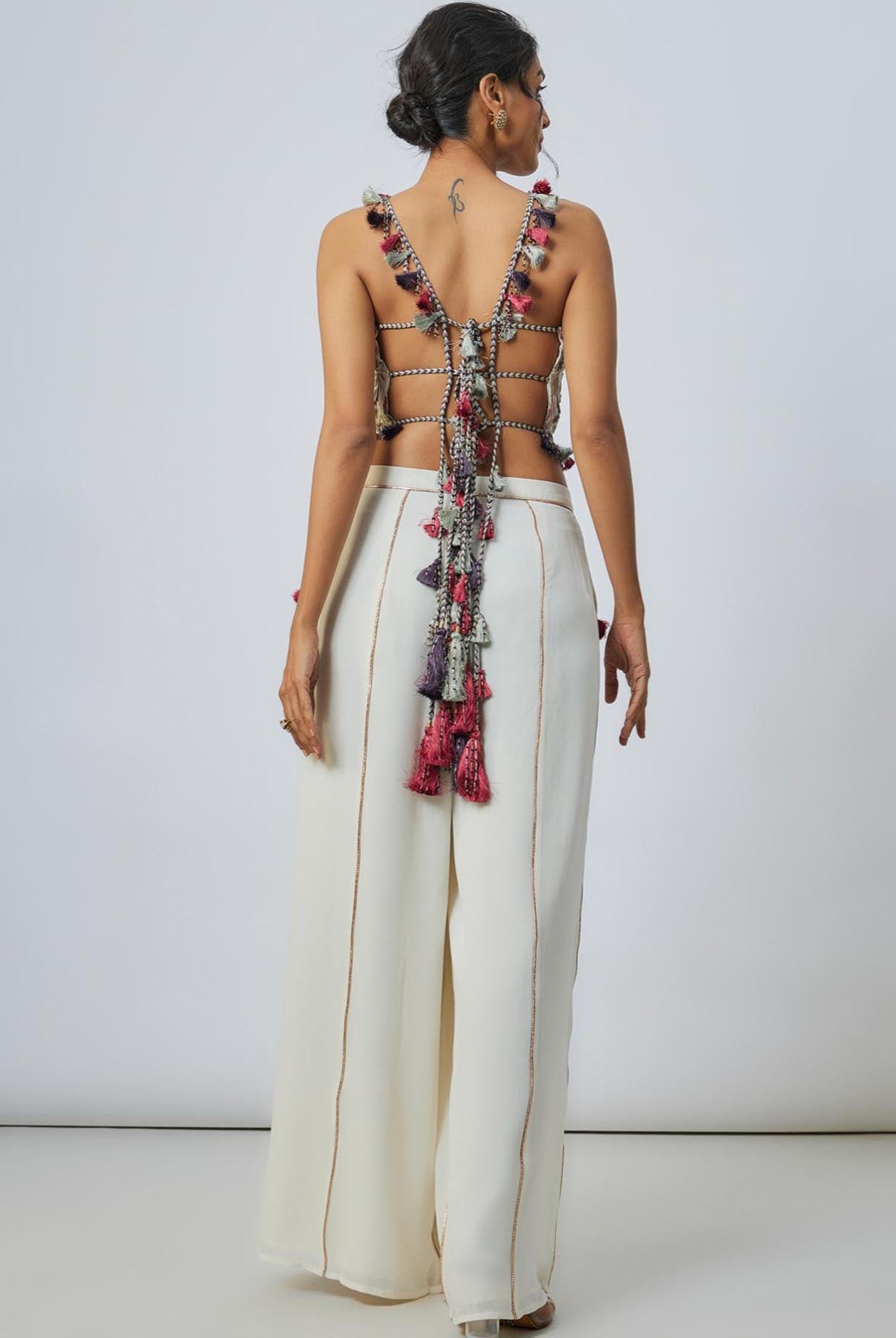 Off White Embroidered Choli And Pant With Ruffle Dupatta