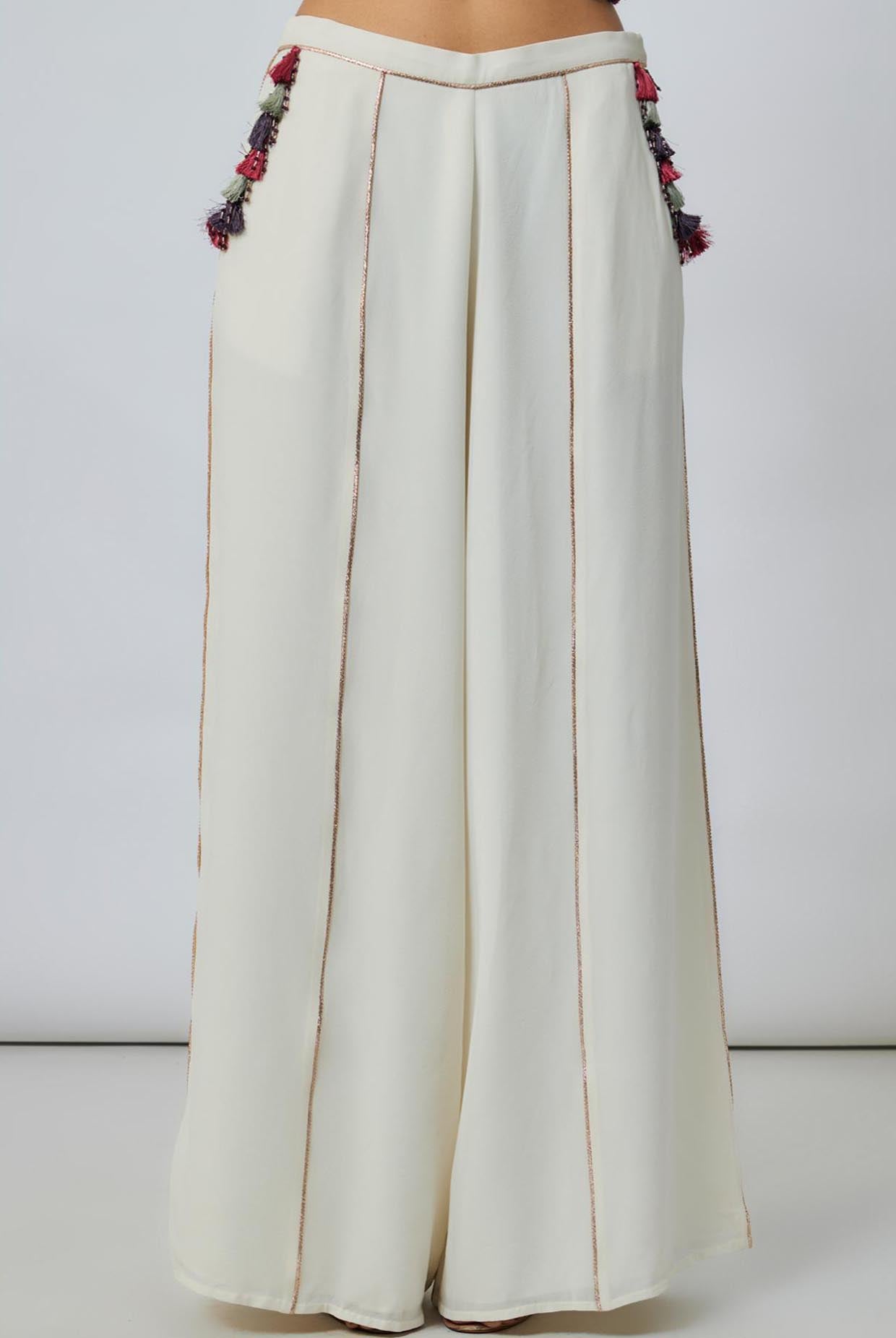 Off White Embroidered Choli And Pant With Ruffle Dupatta