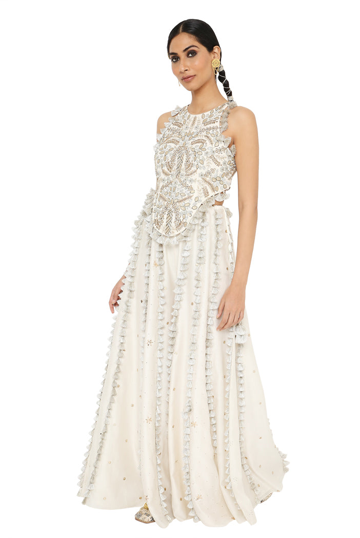 Eliza Off White Colour Georgette Choli With Mukaish Silkmul Sharara