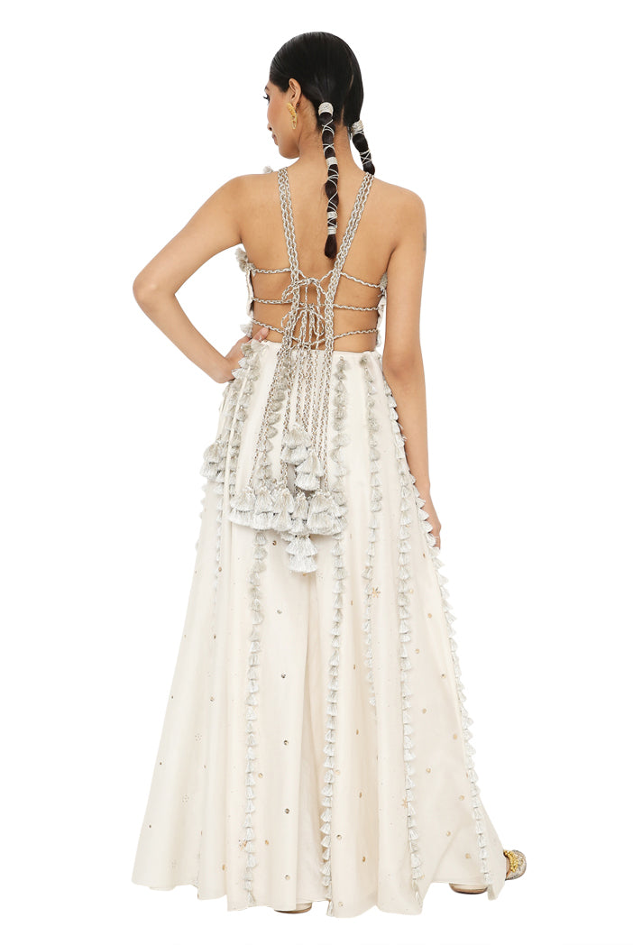 Eliza Off White Colour Georgette Choli With Mukaish Silkmul Sharara