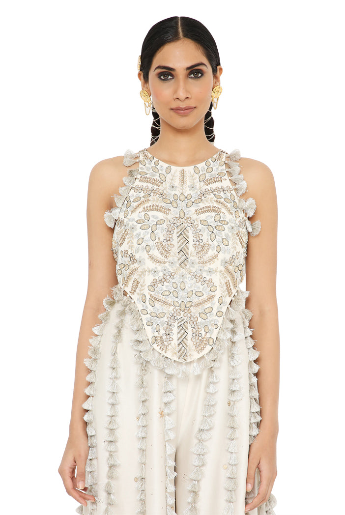 Eliza Off White Colour Georgette Choli With Mukaish Silkmul Sharara