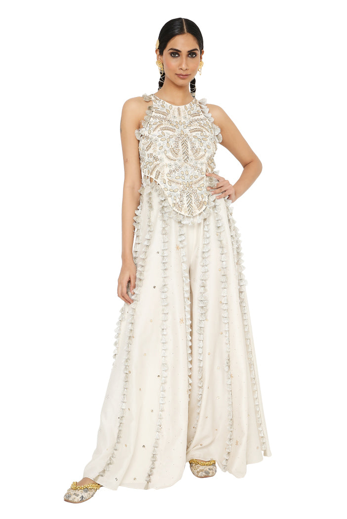 Eliza Off White Colour Georgette Choli With Mukaish Silkmul Sharara