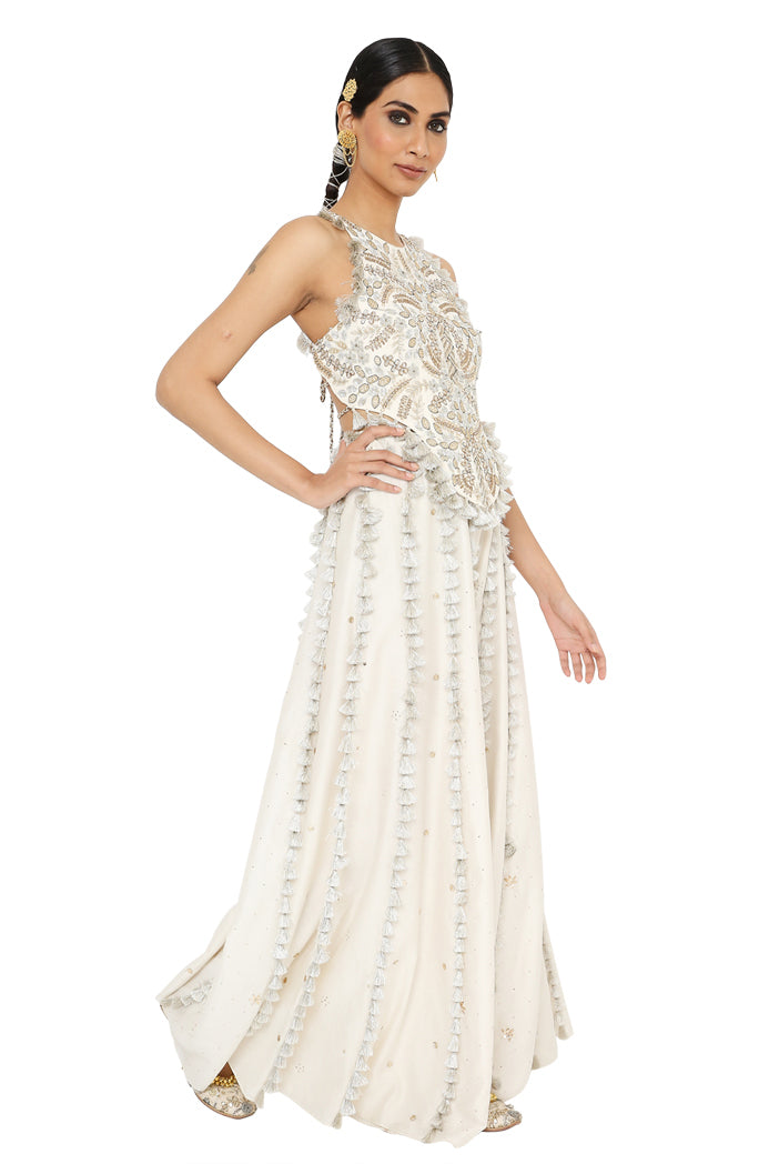 Eliza Off White Colour Georgette Choli With Mukaish Silkmul Sharara