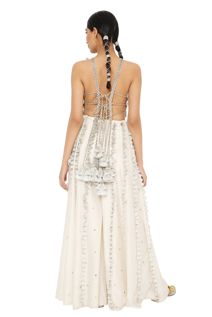 Eliza Off White Colour Georgette Choli With Mukaish Silkmul Sharara