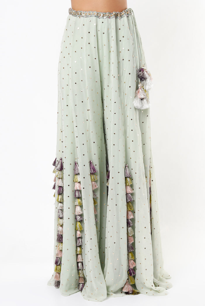 Mint Georgette Embroidered Choli With Dot Mukaish Georgette Sharara