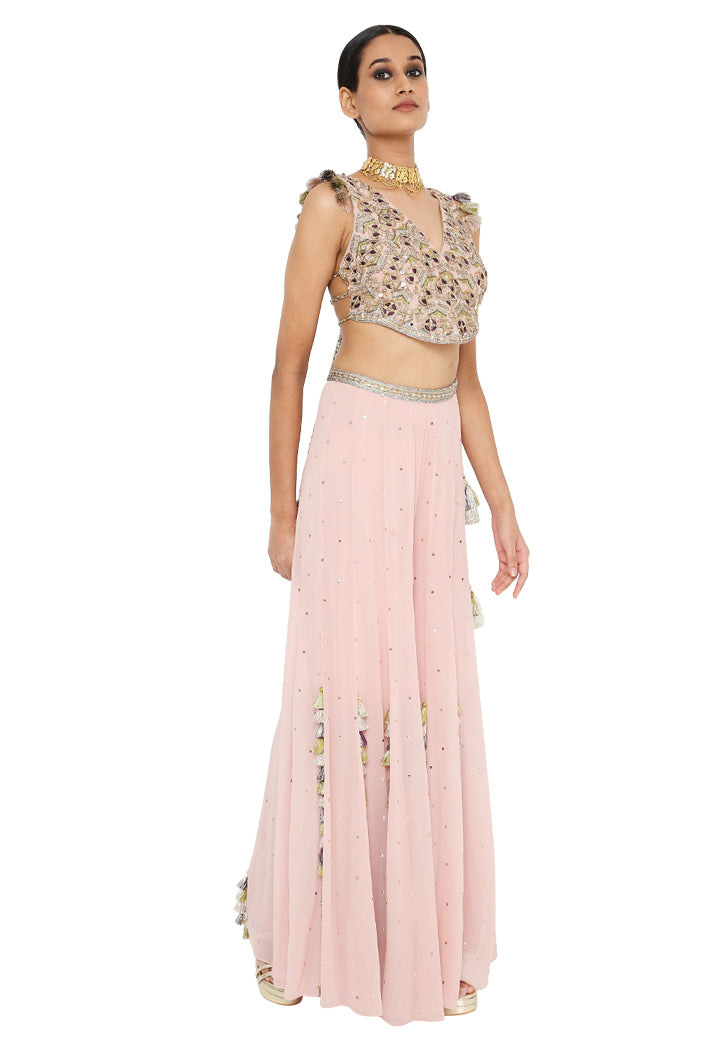Zaynab Rose Pink Colour Embroidered Choli With Sharara
