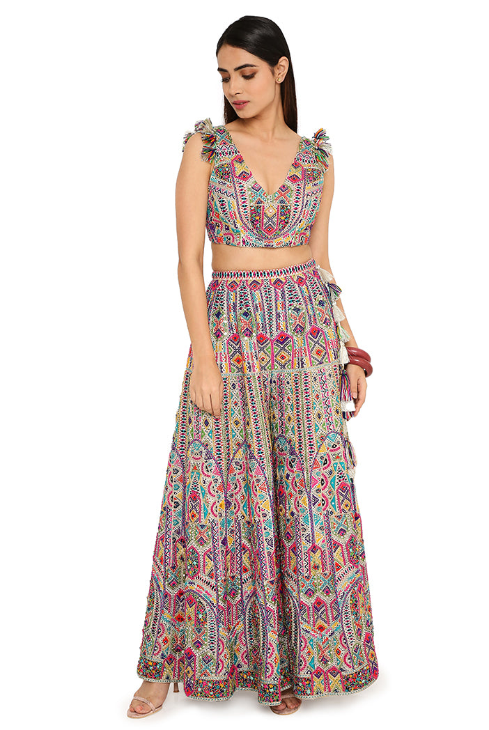 Off-White Colour Georgette Embroidered Sharara Set