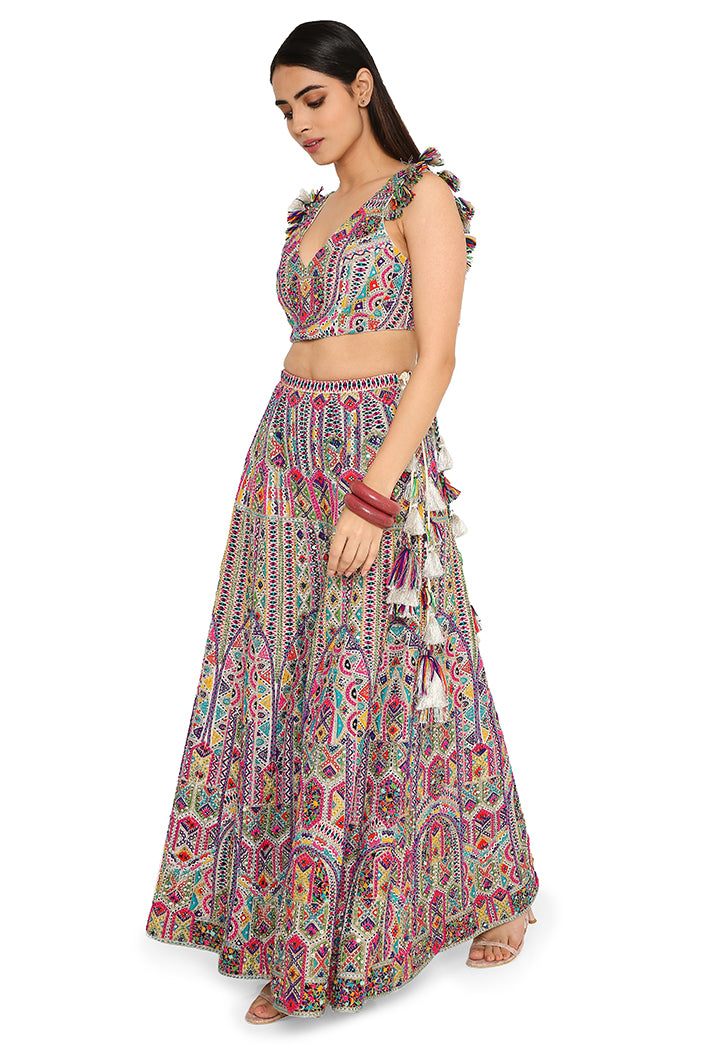 Off-White Colour Georgette Embroidered Sharara Set