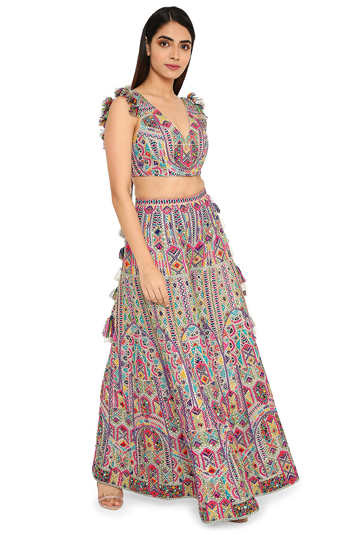 Off-White Colour Georgette Embroidered Sharara Set