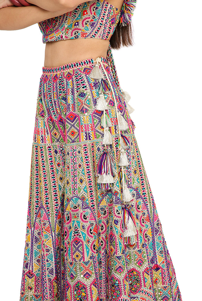 Off-White Colour Georgette Embroidered Sharara Set