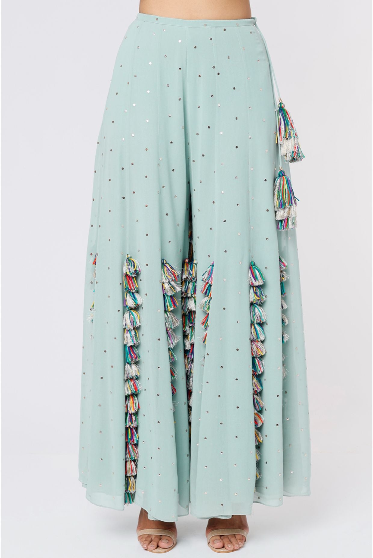 Aqua Georgette Embroidered Choli With Mukaish Georgette Sharara