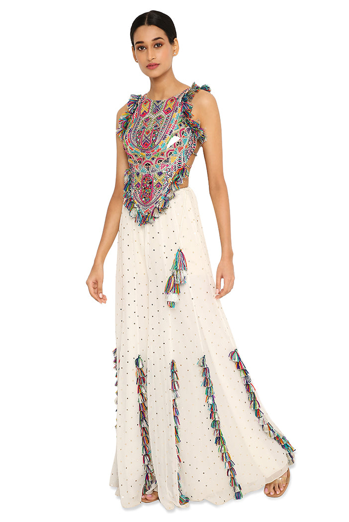 Karida Off White Georgette Embroidered Choli With Georgette Sharara