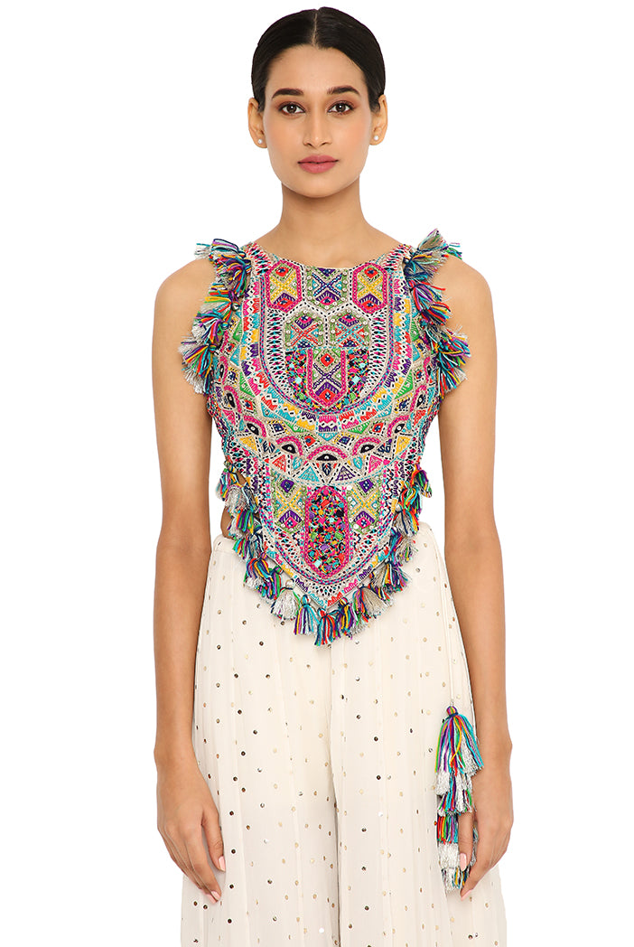 Karida Off White Georgette Embroidered Choli With Georgette Sharara