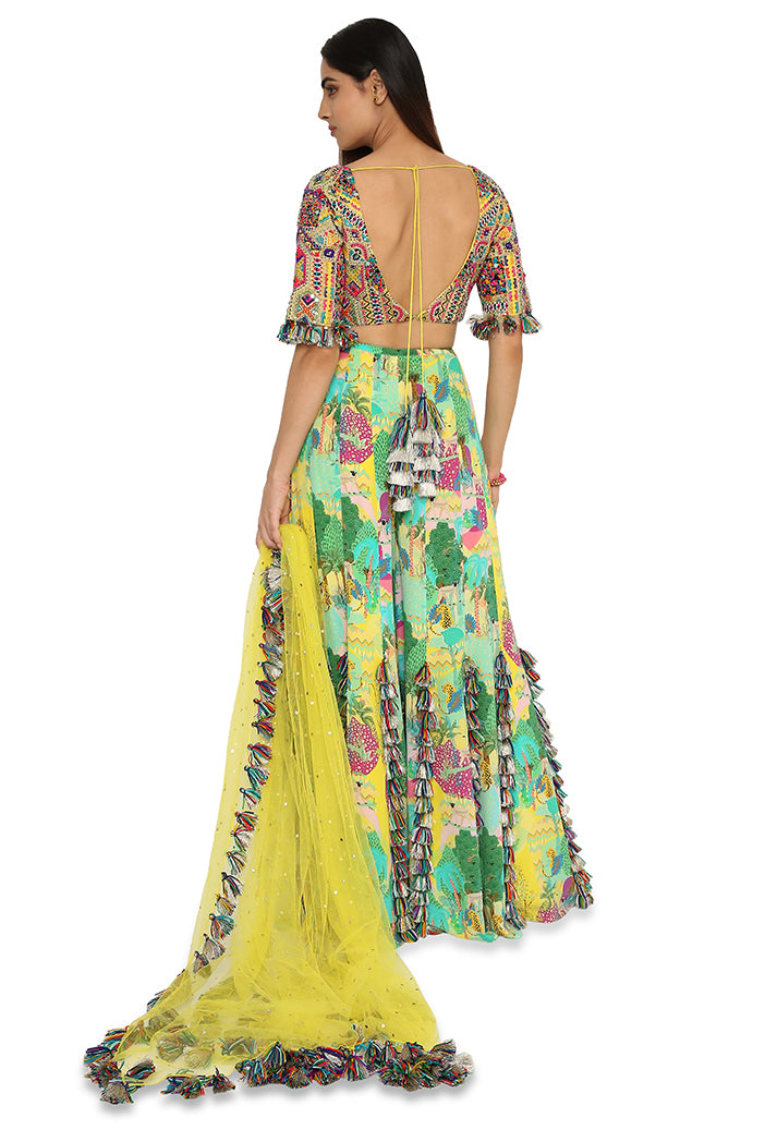 Adana Yellow Colour Georgette Embroidered Choli With Yellow Colour Sharara And Yellow Mukaish Organza Dupatta
