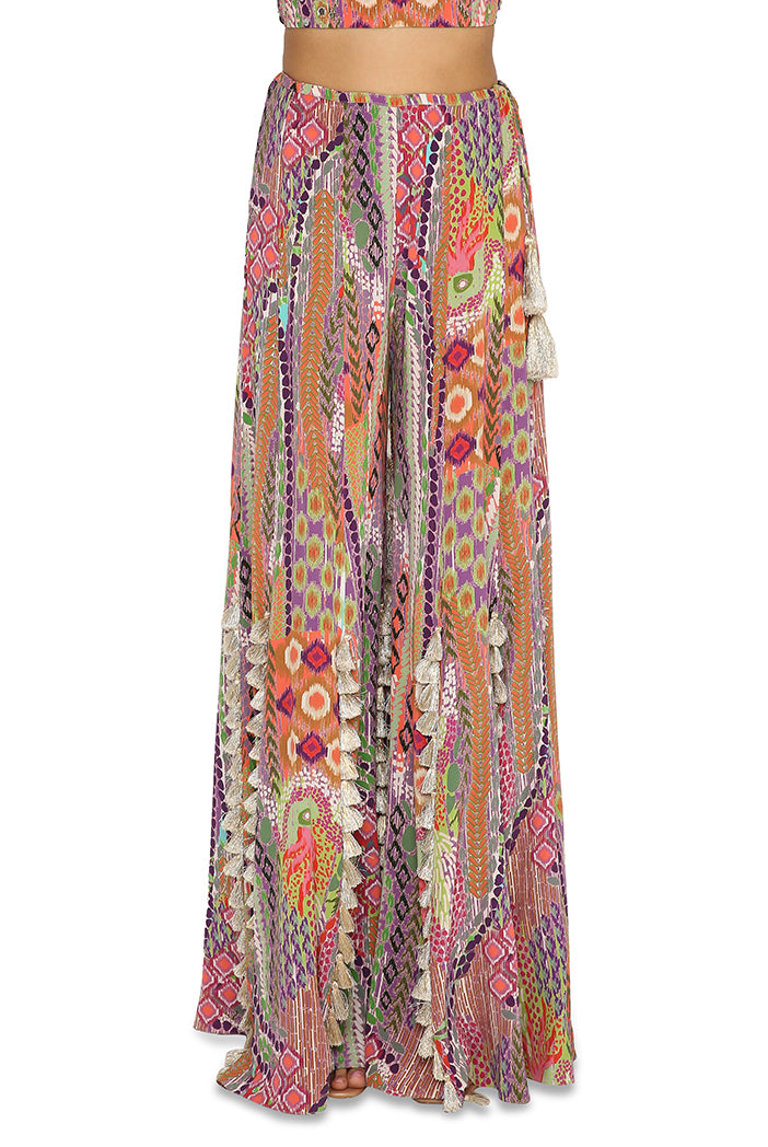 Iiyana African Print Embroidered Crepe Choli With Tasselled Sharara
