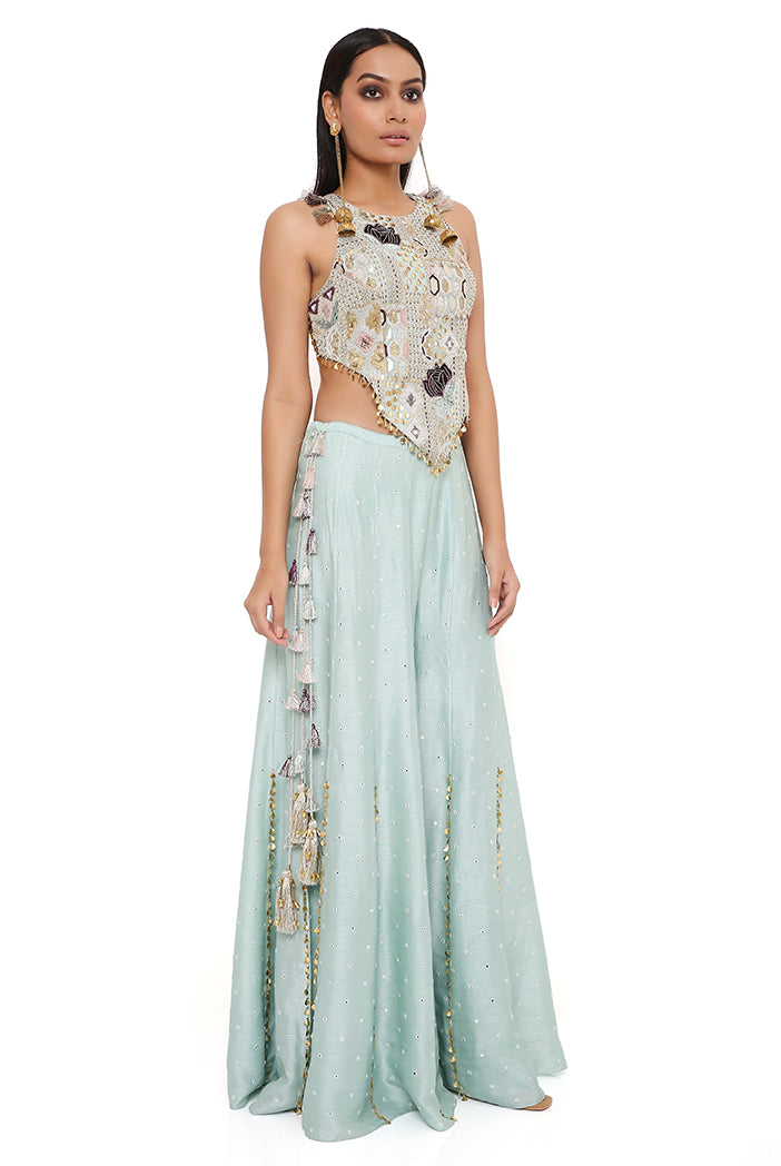 Powder Blue Georgette Embroidered Choli With Abla Silk Sharara