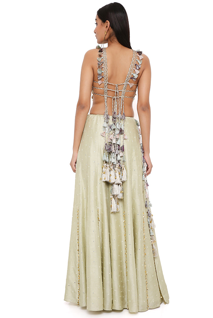 Mint Georgette Embroidered Choli With Abla Silk Sharara