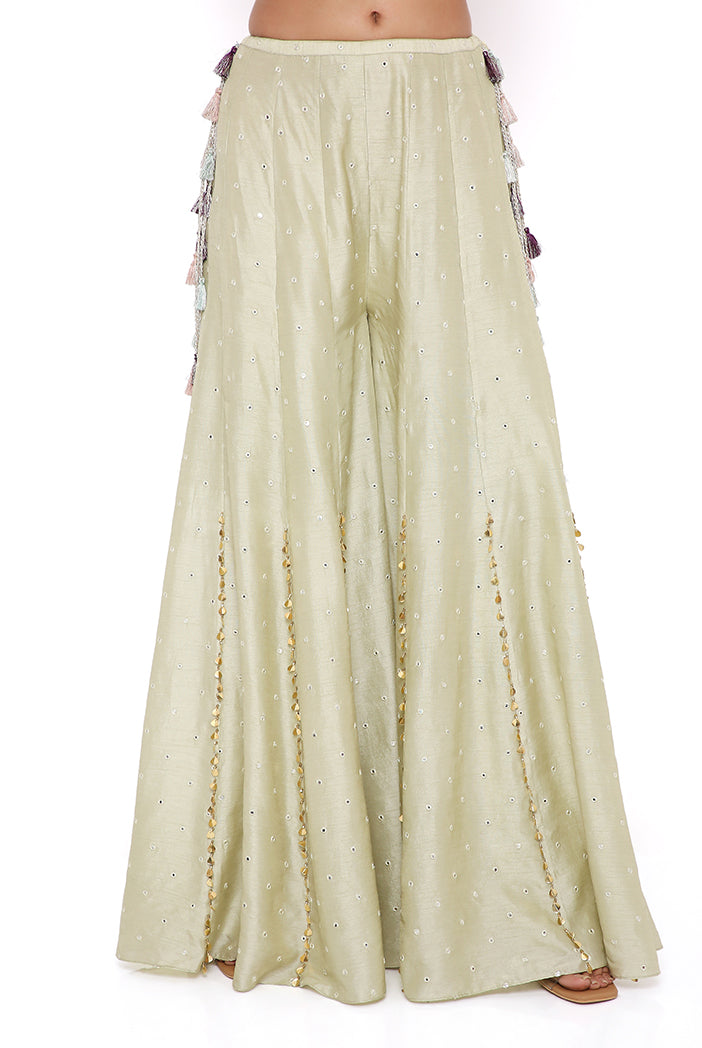 Mint Georgette Embroidered Choli With Abla Silk Sharara