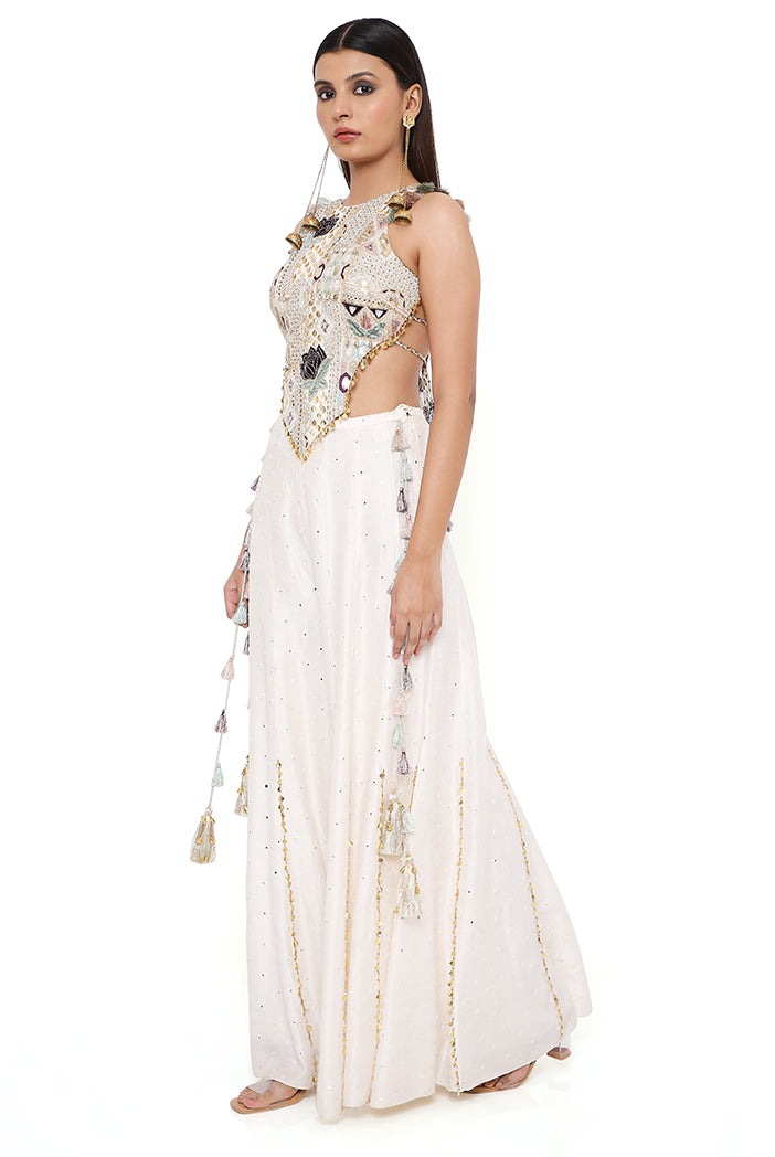 Ira Off White Georgette Front Embroidered Choli With Abla Silk Sharara