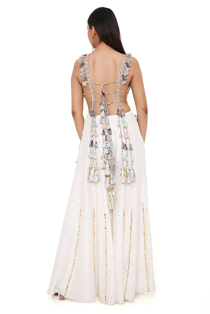 Ira Off White Georgette Front Embroidered Choli With Abla Silk Sharara