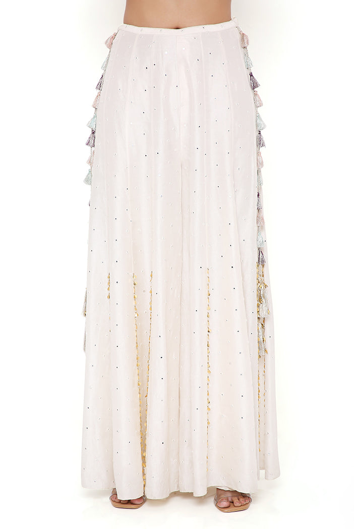 Ira Off White Georgette Front Embroidered Choli With Abla Silk Sharara