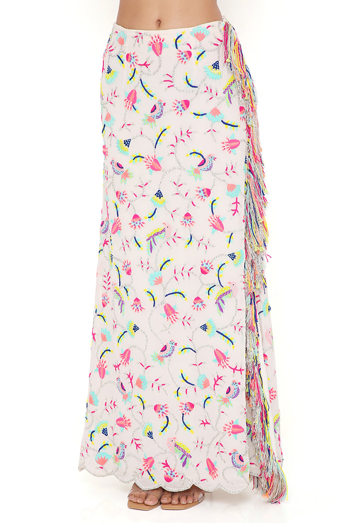 Elsa Stone Georgette Embroidered One Shoulder Top And Skirt