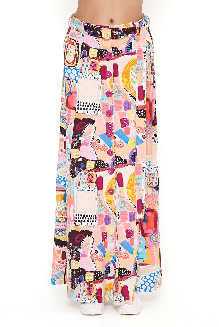 Trance Print Denim Top And Skirt With Belt