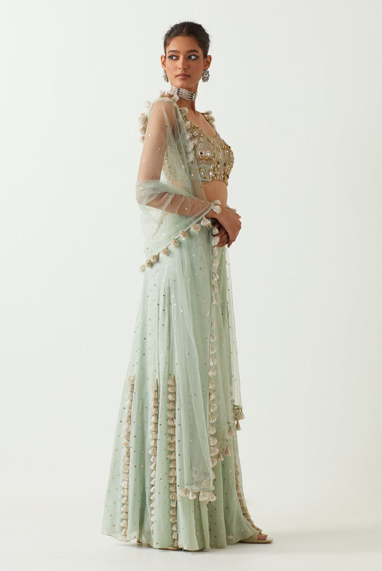 Powder Blue Embroidered Choli With Sharara And Dupatta