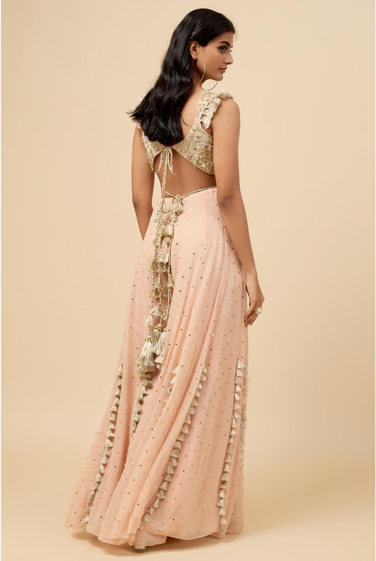 Blush Pink Embroidered Back Tie-Up Choli And Sharara With Dupatta