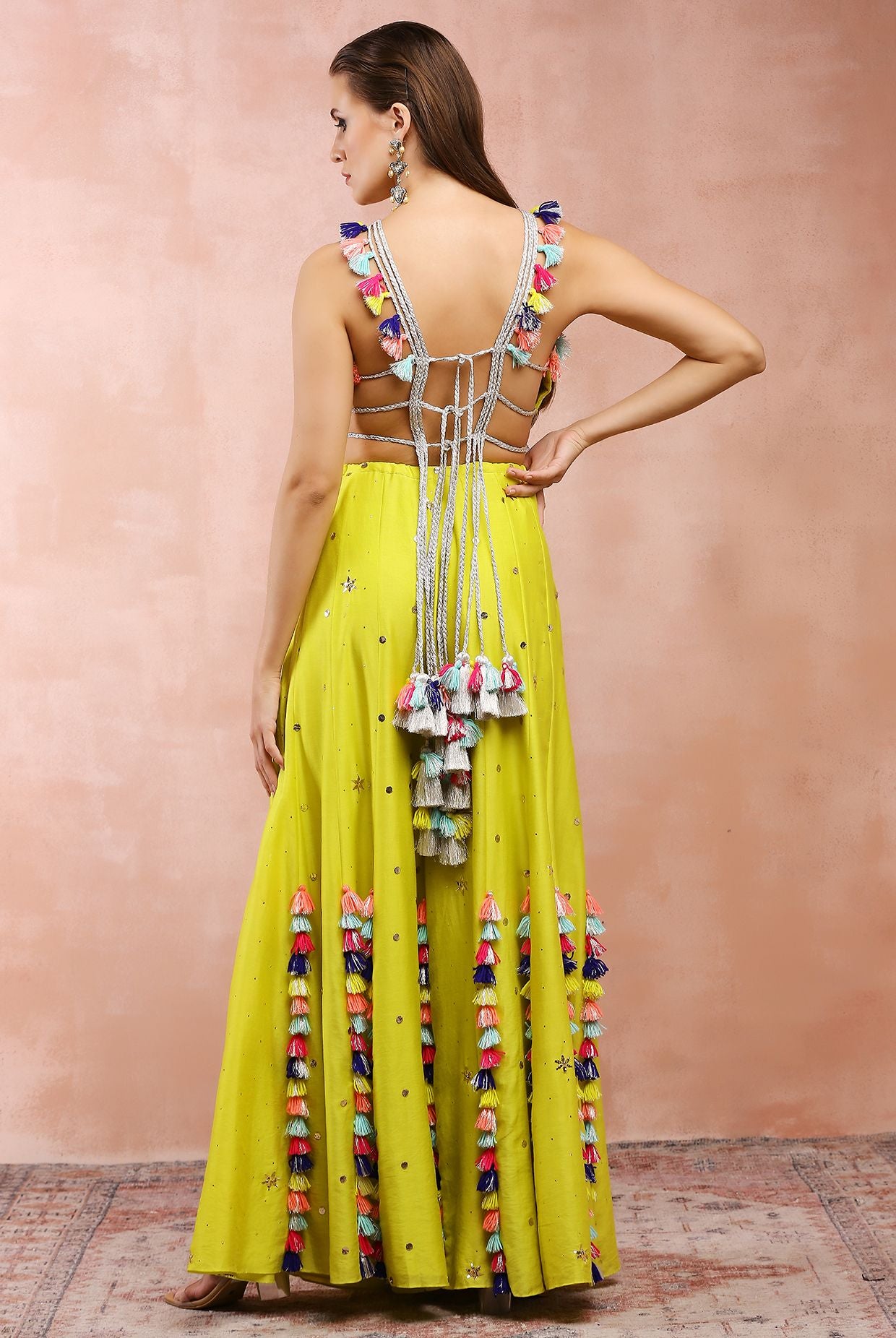 Lime Green Embroidered Choli With Sharara