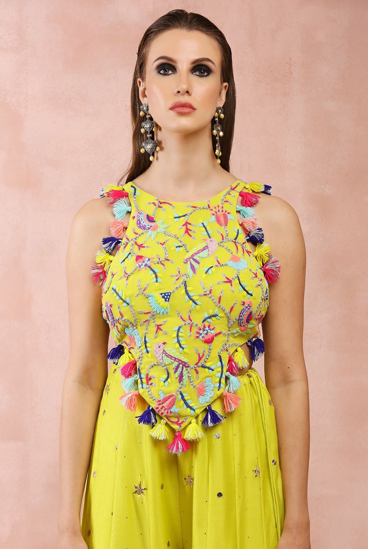 Lime Green Embroidered Choli With Sharara