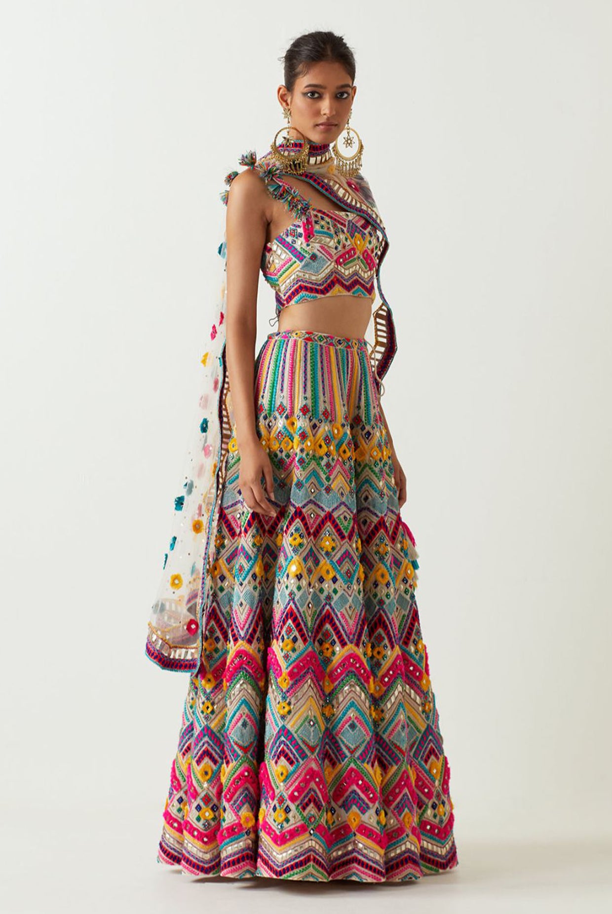 Multi Colour Embroidered Choli And Sharara With Embroidered Dupatta