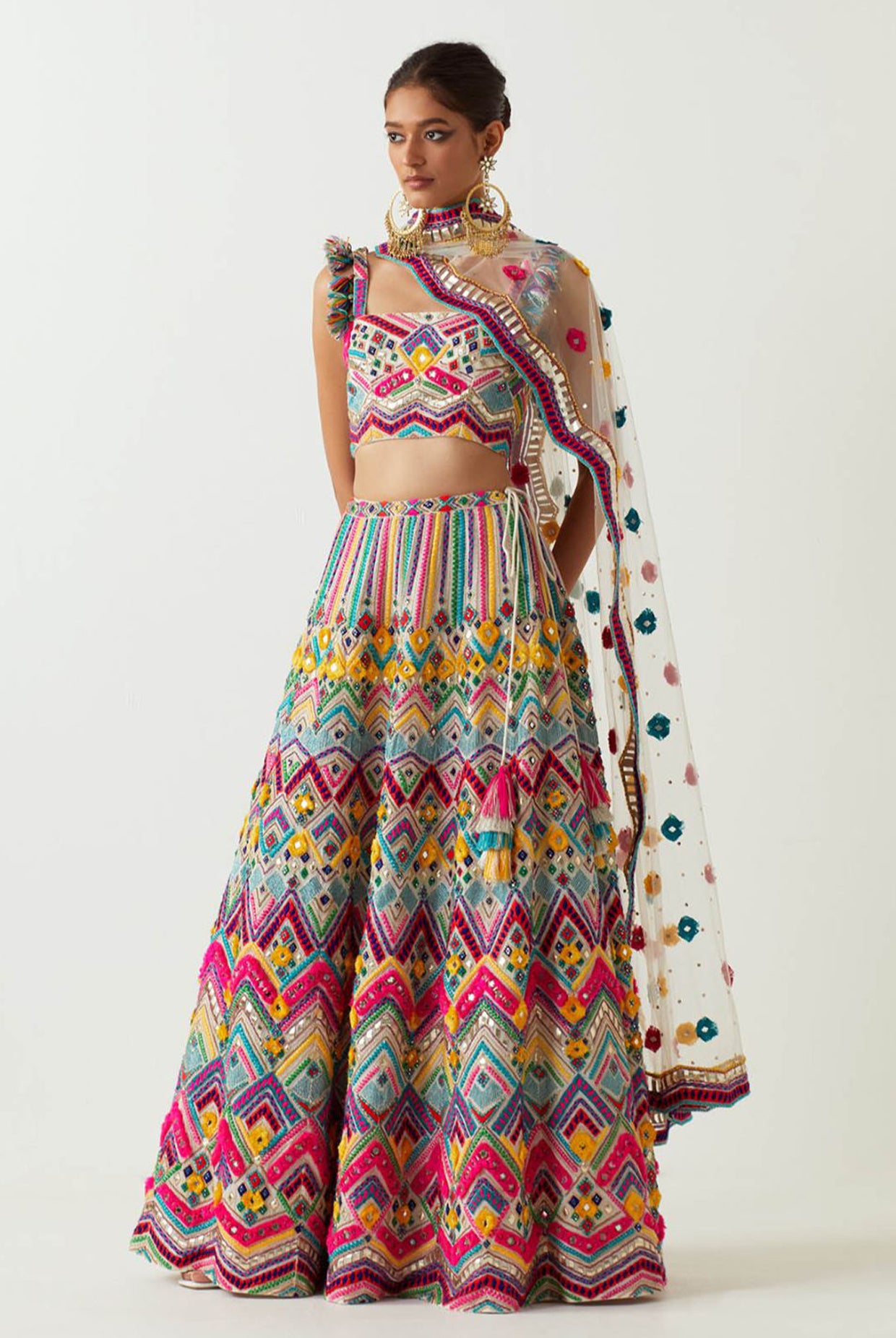 Multi Colour Embroidered Choli And Sharara With Embroidered Dupatta