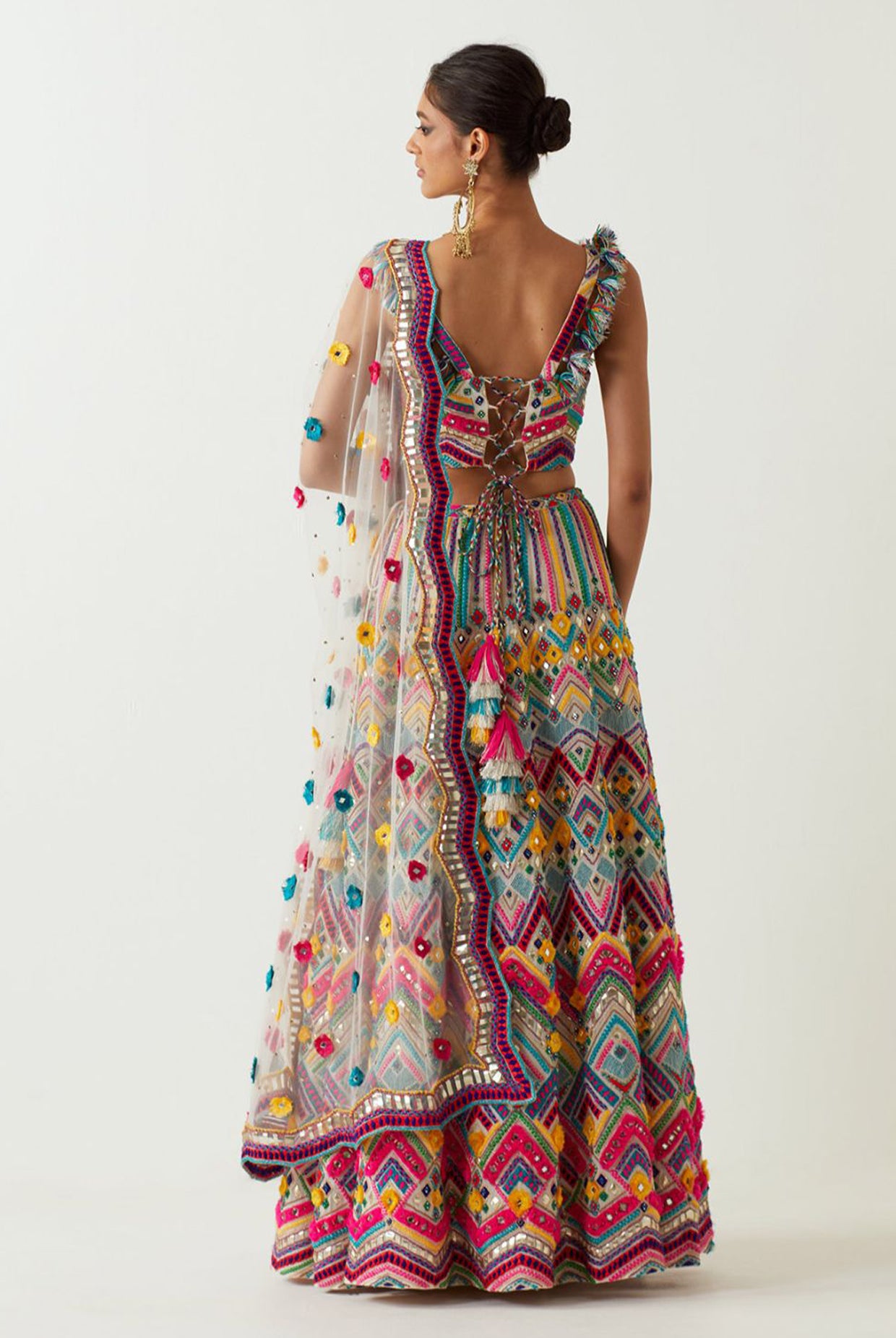 Multi Colour Embroidered Choli And Sharara With Embroidered Dupatta