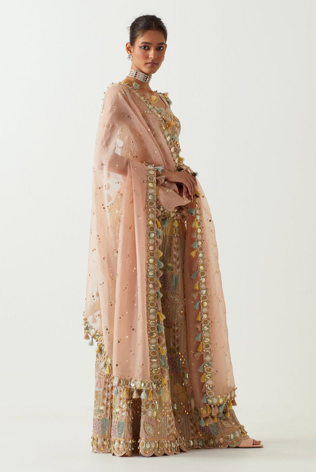 Rose Pink Embroidered Choli And Sharara With Embroidered Dupatta