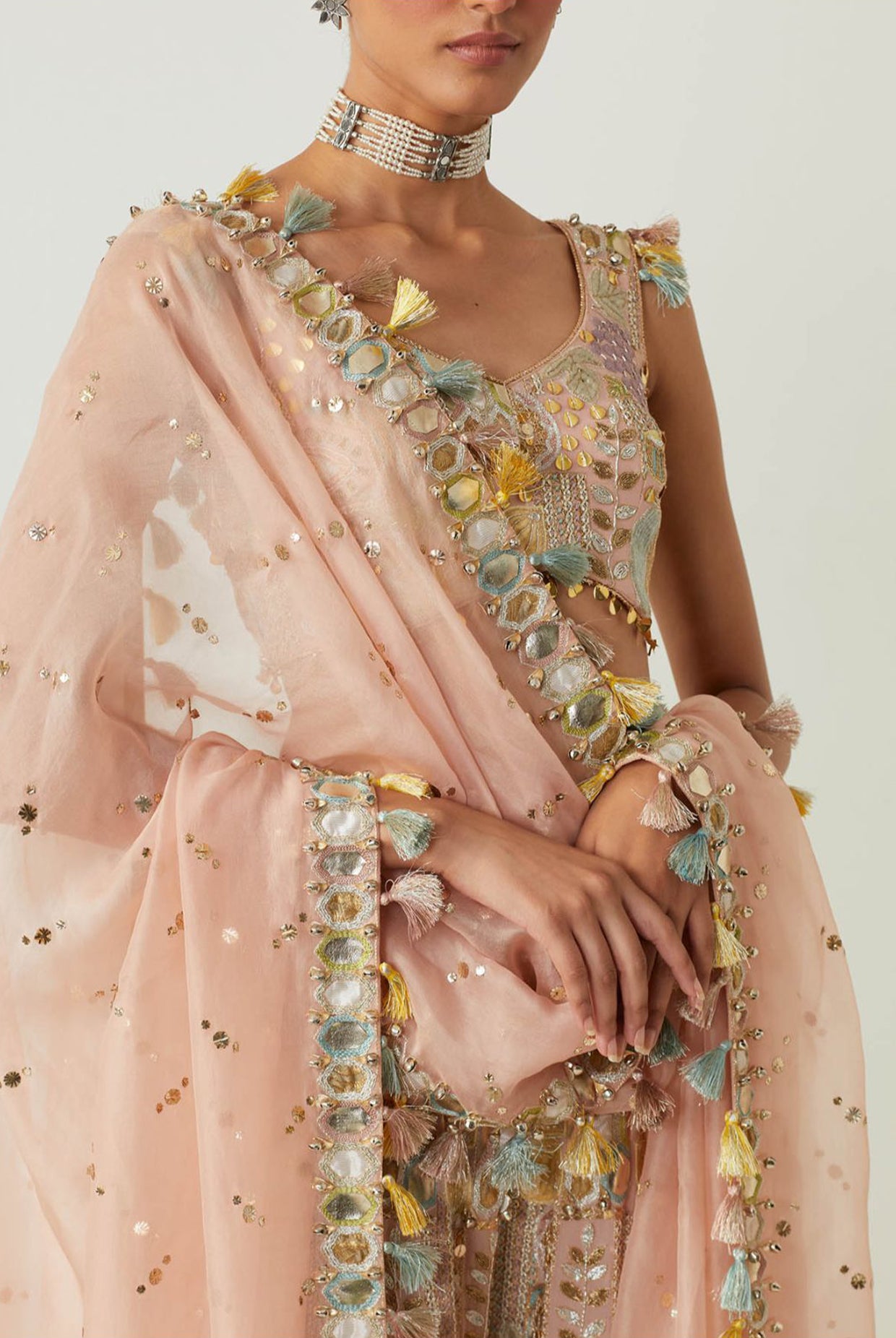 Rose Pink Embroidered Choli And Sharara With Embroidered Dupatta