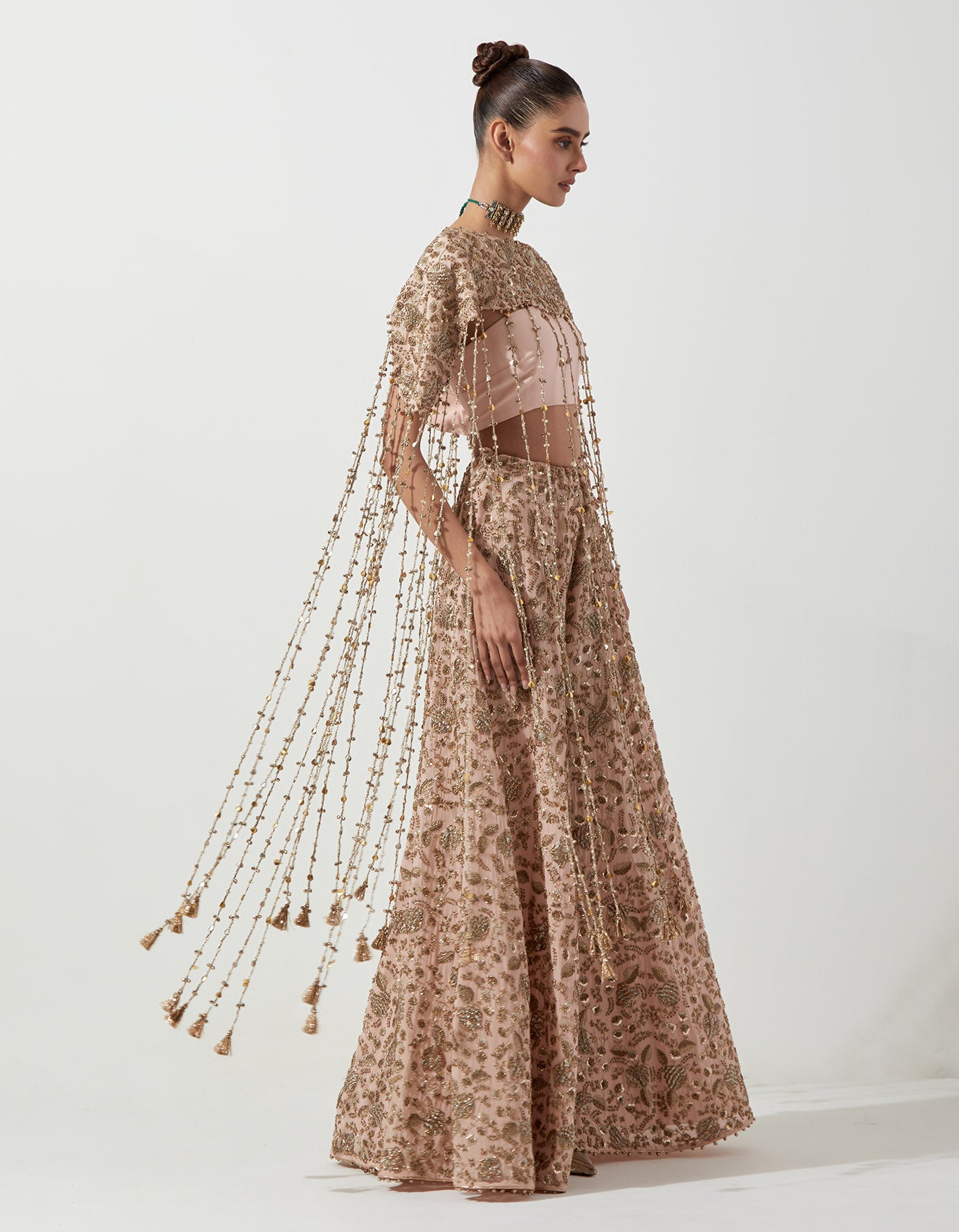 Blush Pink Embroidered Bib With Bustier And Sharara